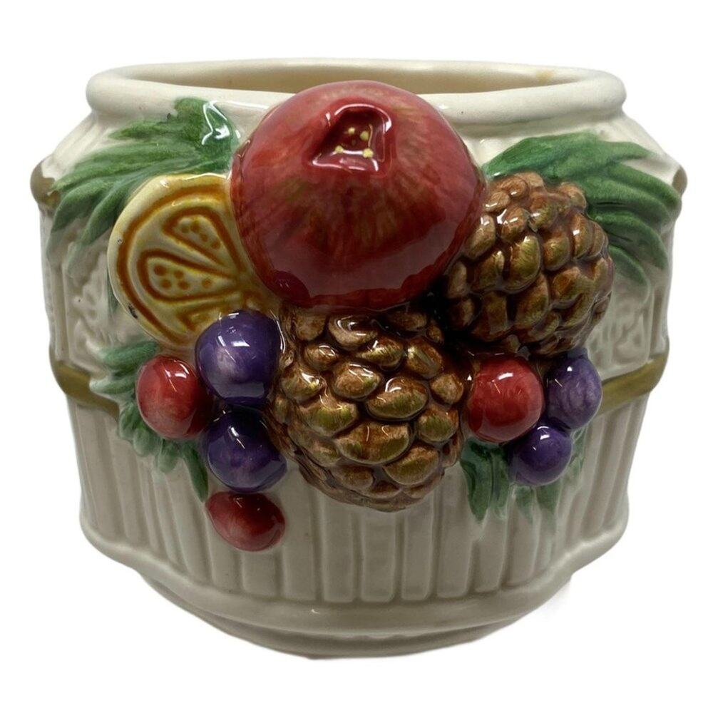 Vintage Fitz & Floyd Fruit and Pinecone 3″ Candle Ceramic